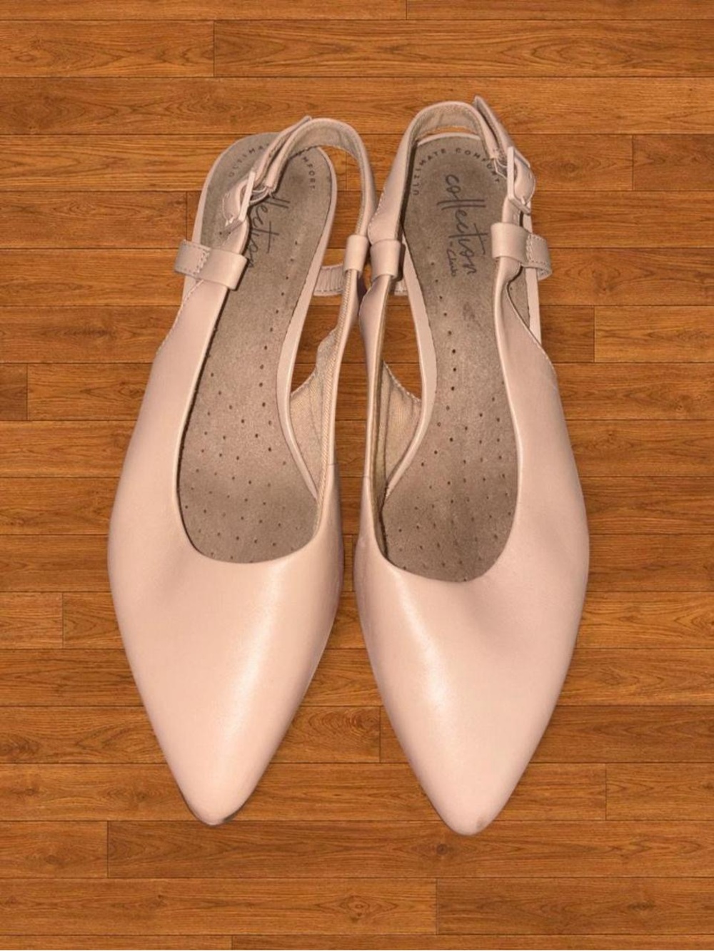 Clarks Women's Pointed-Toe Slingback Kitten Heel in Light Cream